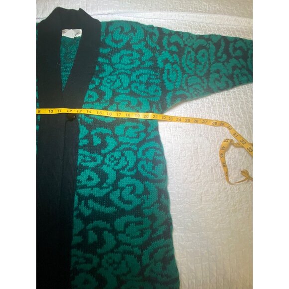 Vtg Green & Black Mohair Wool Blend Cardigan Sweater With Single Button Closure - Picture 6 of 9